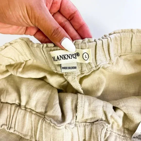 BlankNYC Size L Linen Blend Pull-On High Rise Shorts Cream - Picture 5 of 8